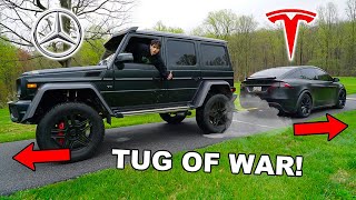 Tesla Model X vs Mercedes G550 4x4 Squared  TUG OF WAR [upl. by Roseanne271]