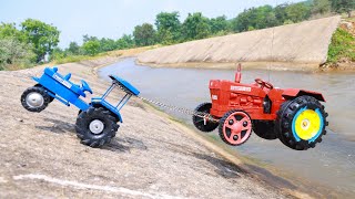 Swaraj Tractor Dump Truck Accident Canal River Pulling Out Mahindra Tractor JCB 3dx Cartoon  CS Toy [upl. by Jock]