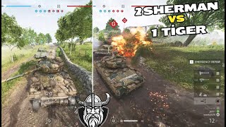 BATTLEFİELD V 2 SHERMAN TANK VS 1 TİGER TANK [upl. by Jacobine287]