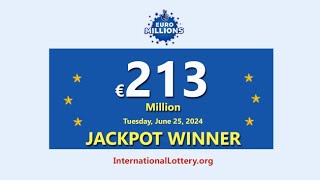 One lucky Portuguese ticketholder wins €213 million EuroMillions Superdraw jackpot on Jun 25 2024 [upl. by Lira]