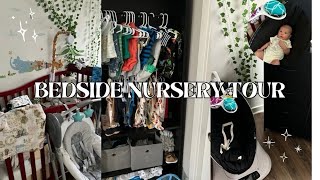 BEDSIDE NURSERYBEDROOM TOUR amp ORGANIZATION  newborn recommendationstips  first time mom [upl. by Mmada]