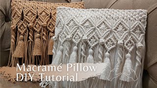 Macramé Pillow  Cushion Tutorial DIY  Makrome Yastık Yapılışı  Macrame Kussen Tutorial [upl. by Karim]