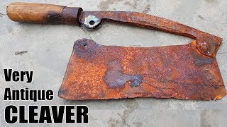 Antique Rusty Butchers Cleaver RESTORATION [upl. by Jarlathus530]