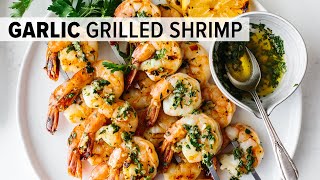 BEST GRILLED SHRIMP RECIPE  garlic grilled shrimp skewers  easy [upl. by Notxam]