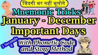 January Important Days Tricks 2020 with mnemonics tricks  important days trick January [upl. by Tandy]