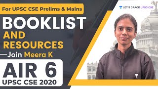 Complete Booklist amp Resources for UPSC CSE  Prelims amp Mains IAS 202223  Meera K AIR 6 [upl. by Dlaregztif775]