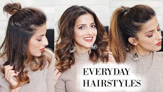 3 Different Everyday Hairstyles For School College Work with a Dryer amp Straightener [upl. by Krik]