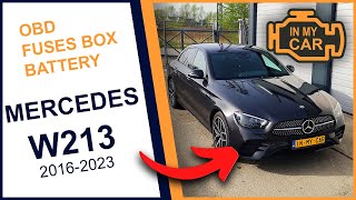 MERCEDES E W213 20162023 Battery OBD diagnostic port and fuses box location Where to find [upl. by Adleremse]