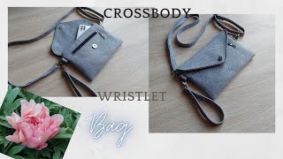 DIY Gray Denim Crossbody bag with pockets Wristlet Clutch Bag sewing tutorial [upl. by Wester]