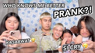 WHO KNOWS ME BETTER PRANK PURO MALI SI CHLOE UMIYAK 🤣😭  Grae and Chloe [upl. by Nosyla102]