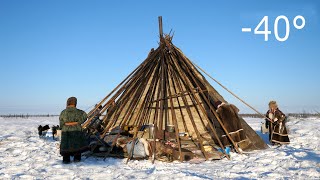 Warmest Tent on Earth  Pitching in the Siberian Arctic Winter  Ненецкая палатка чум [upl. by Evadnee]