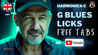 English Version  FREE TABS  G Blues licks  Harmonica C [upl. by Euphemiah]