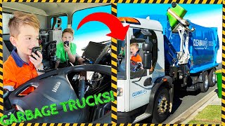 Garbage Trucks for Kids Video  kids drive the real trash truck  min min playtime  blippi fan [upl. by Ellennod39]