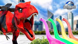 Red TRex vs Blue Malusaurus vs Pink Godzilla  Jurassic World Evolution Dinosaurs Fighting [upl. by Therine]