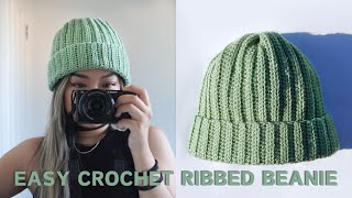 Easy Crochet Ribbed Beanie Tutorial  Every Step Explained [upl. by Amsirac756]