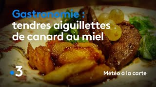 Gastronomie  tendres aiguillettes de canard au miel  Météo à la Carte [upl. by Ahsenom349]