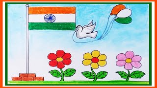 Indian National Flag Drawing Step by Step Very Easy  Independence Day Drawing  Tiranga Drawing [upl. by Goldfinch]