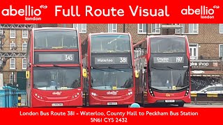 FULL ROUTE VISUAL  London Bus Route 381 Waterloo to Peckham SN61CYS 2432 Abellio London [upl. by Hgielhsa]