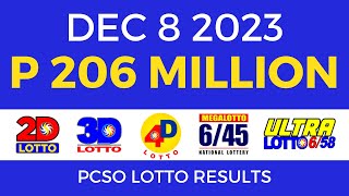 Lotto Result December 8 2023 9pm PCSO [upl. by Harbird]