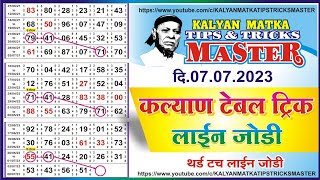 KALYAN MATKA TIPS AND TRICKS MASTER TODAY 772023 KALYAN TODAY TEBLE TRICK LINE JODI [upl. by Adieren]