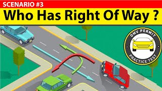 Which car has the right of way Understand Rightofway rule for TIntersections  DMV Permit Test [upl. by Toor6]