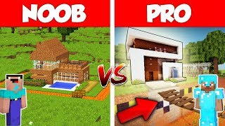 Minecraft NOOB vs PRO SAFEST MODERN HOUSE BUILD CHALLENGE in Minecraft  Animation [upl. by Ostap483]