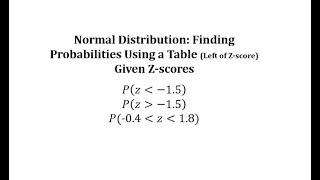 Normal Distribution Find Probabilities Given Zscores Using Table Left of Zscore [upl. by Marra]