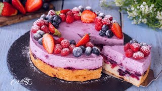 Berry Cream Cheese Mousse Cake  Easy Recipe [upl. by Arbmik64]