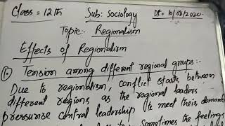 Regionalism  effects sociology 12th [upl. by Eelahc409]