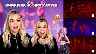 REACTION BLACKPINK 16 SHOTS DANCE COVER [upl. by Htiekram]