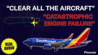 “Catastrophic engine failure” Southwest B737 returned to Phoenix after departure Real ATC [upl. by Annayr]