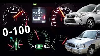 2003 Forester XT vs 2014 Forester XT 060 mph  0100 kmh [upl. by Airotkciv]