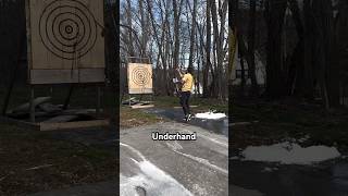 Which one 🪓 axethrowing trickshots trickshot throwingaxe bullseye [upl. by Reibaj]