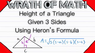 Height of a Triangle Given 3 Sides Using Herons Formula  Geometry Finding Height of Triangles [upl. by Shaer]