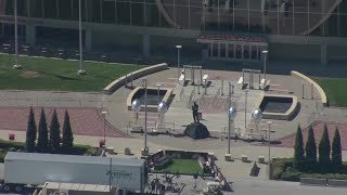 Chiefs display four giant Lombardi trophies outside Arrowhead Stadium [upl. by Anatole]