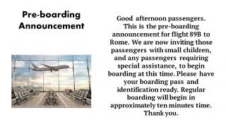 Preboarding Announcement  Airline Announcements [upl. by Occer15]