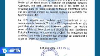 Communiqué de la CENI sur le test pratique de recrutement [upl. by Jordon]