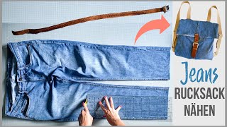 DIY Rucksack aus Jeans nähen Anleitung  Schnittmuster kostenlos upcycling [upl. by Bull]