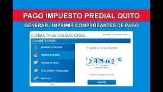 CONSULTA IMPUESTO PREDIAL UIO  IMPRESIÓN DE COMPROBANTES DE PAGO CONSULTADEOBLIGACIONES [upl. by Na]