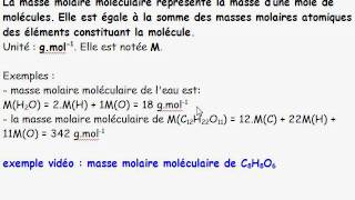 cours seconde  ch9 quantité de matière la mole  II3 masse molaire moléculaire [upl. by Marchelle]