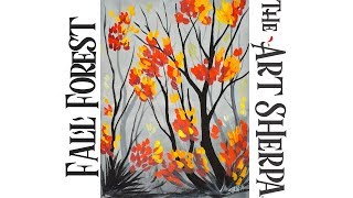 EASY acrylic painting Fall forest Step by step for beginners  TheArtSherpa [upl. by Lune653]