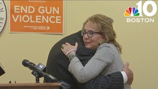 Gabrielle Giffords in Mass calling for action during gun violence awareness month [upl. by Lebatsirhc]