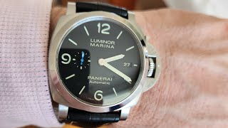 Panerai Luminor Marina 44mm brushed steel strap Alligator Semimat Black Oysterglove Black [upl. by Nodab652]