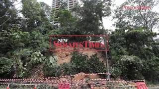 Retaining wall collapses in Bangsar triggering landslide road closed off [upl. by Ailisab]