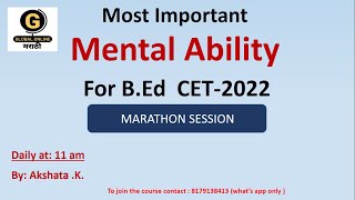 BEd CET ENTRANCE EXAM  MENTAL ABILITY  LEC 2 [upl. by Yellat]