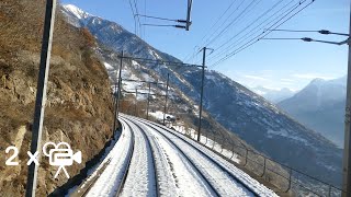 ★ 2x🎥 🇨🇭Lötschberg alpine crossing cab ride from Basel to Brig through Switzerland 012019 [upl. by Saied]