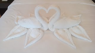 how to make towel art swanhousekeeping towel artnew towel designdecorationRB LOVEyoutubevideo [upl. by Eerol]