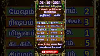 01102024 உங்கள் ராசிக்கான இன்றைய அதிர்ஷ்ட எண்  shorts astrology horoscope luckynumber [upl. by Aihtela673]