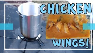 Deep frying chicken wings in a turkey fryer Fast and Easy [upl. by Anivle]