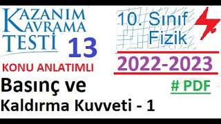 10 Sınıf  Fizik  MEB  Kazanım Testi 13  Basınç ve Kaldırma Kuvveti 1  2022 2023  PDF  TYT [upl. by Annovaj]